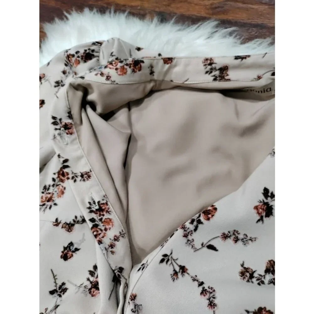 Begonia Puff Long Sleeve High Neck  Floral Print Hi-Low Dress Beige Womens Small - Picture 12 of 15